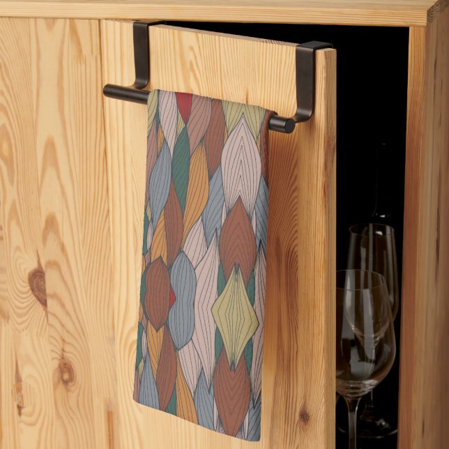 Linge De Cuisine Motif unique Wavy avec rose orange Brown vert (Pliage en tiers)