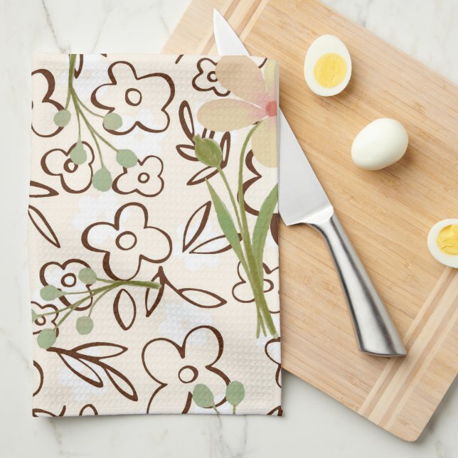 Linge De Cuisine Motif végétal rose moderne (Quart Plié)