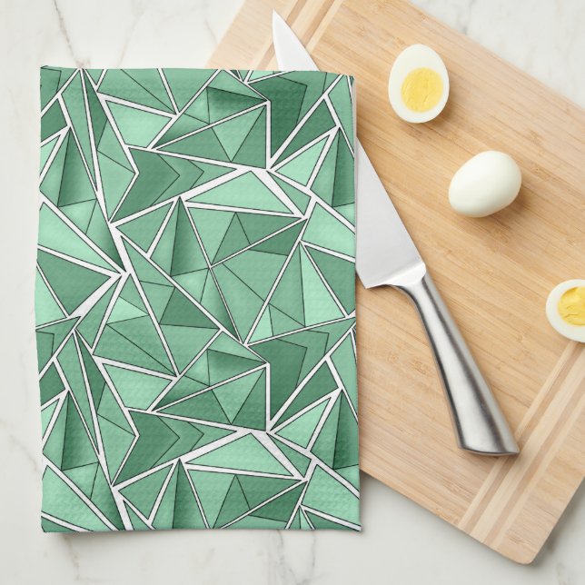 Linge De Cuisine Motif vert abstrait de formes géométriques  (Quart Plié)