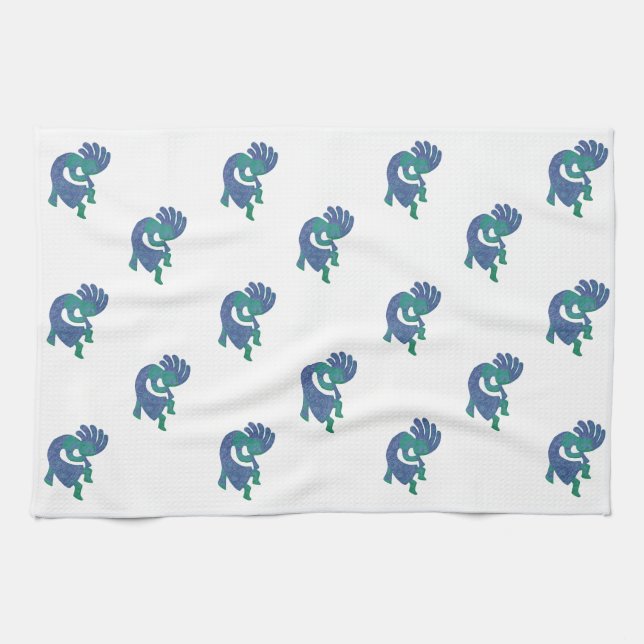 Linge De Cuisine Motif vert bleu Kokopelli du sud-ouest (Horizontal)