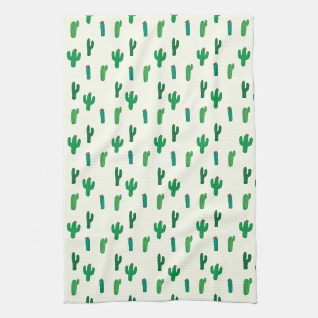 Linge De Cuisine Motif vert clair de cactus (Vertical)