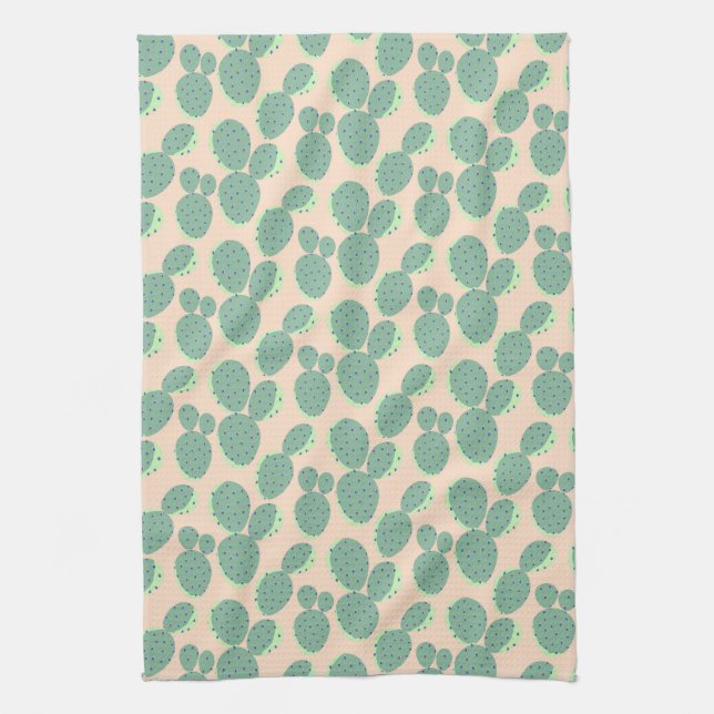 Linge De Cuisine Motif vert et rose de cactus (Vertical)