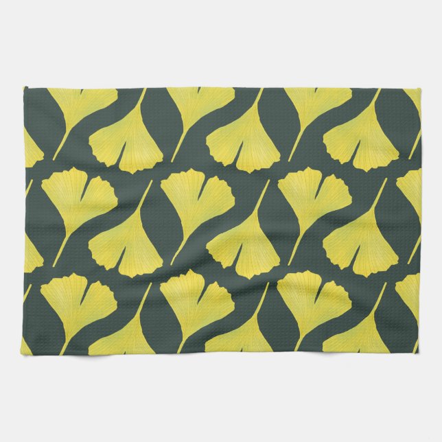 Linge De Cuisine Motif vert Ginkgo Leaf - Printemps Botanique (Horizontal)