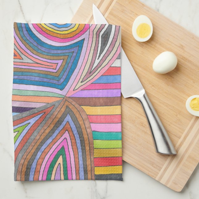 Linge De Cuisine Motif vibrant à rayures géométriques abstraites (Quart Plié)