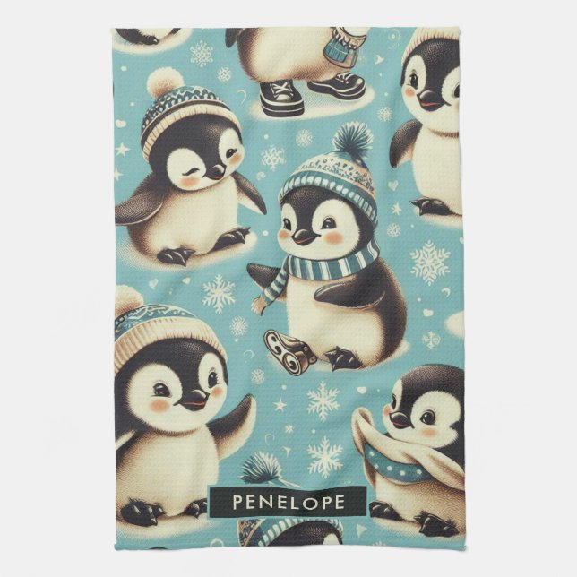 Linge De Cuisine Motif vintage Cute Penguin (Vertical)