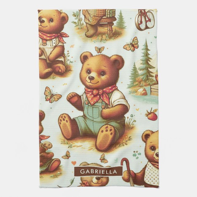 Linge De Cuisine Motif vintage Cute Teddy Bear (Vertical)