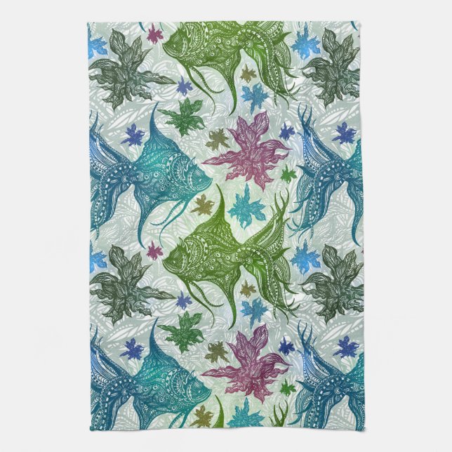 Linge De Cuisine Motif vintage de poissons (Vertical)