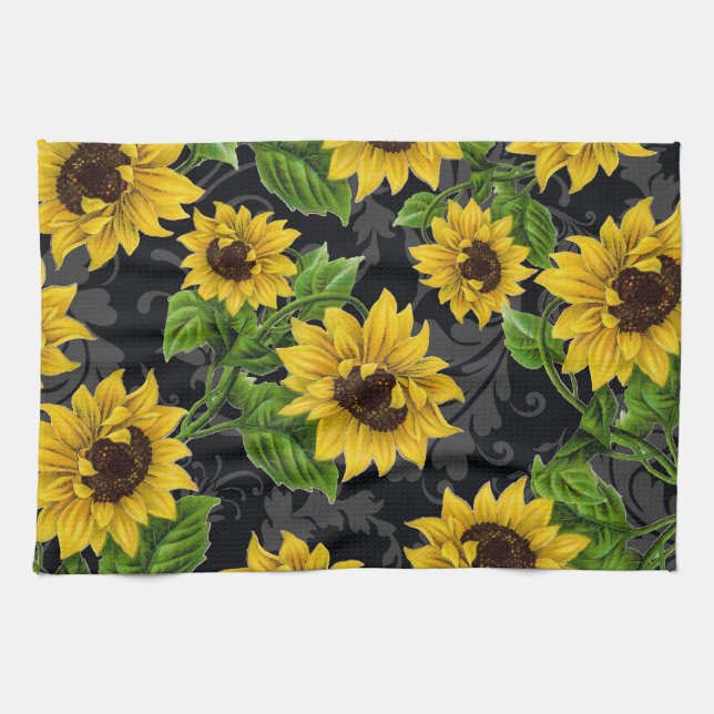 Linge De Cuisine Motif vintage de tournesol (Horizontal)