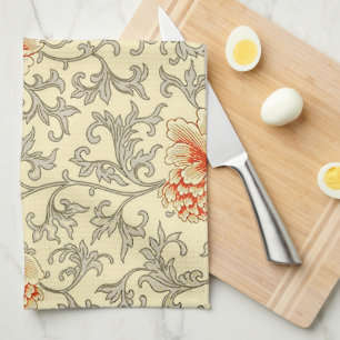 Linge De Cuisine Motif vintage d'Owen Jones : Corail floral gris