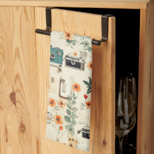 Linge De Cuisine Motif vintage Floral & Caméra (6)