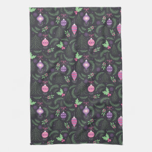 Linge De Cuisine Motif vintage pourpre d'ornement de Noël