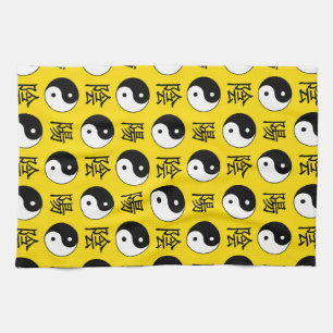 Linge De Cuisine Motif Yinyang Arrière - plan jaune