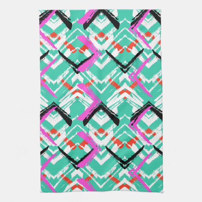 Linge De Cuisine Motif Zig Zag Turquoise (Vertical)