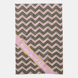 Linge De Cuisine Motif Zigzag noir et rose