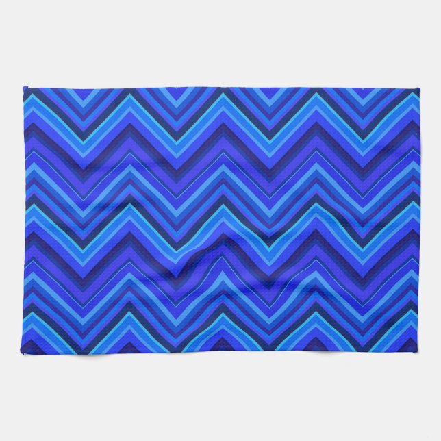 Linge De Cuisine Motif zigzag rayures bleues (Horizontal)