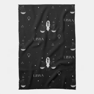 Linge De Cuisine Motif Zodiaque Balance Mystique en Noir et Blanc