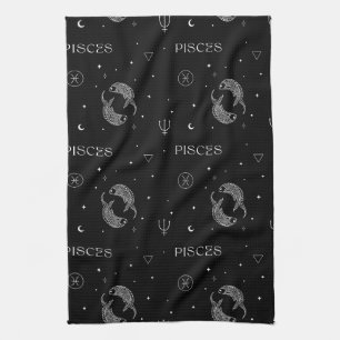 Linge De Cuisine Motif Zodiaque Balance Mystique en Noir et Blanc
