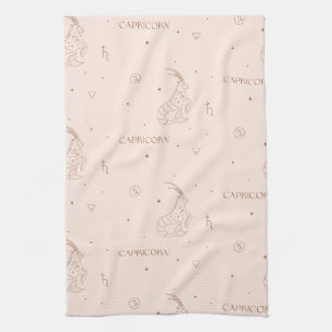 Linge De Cuisine Motif Zodiaque Capricorne en Brun et Bourgogne