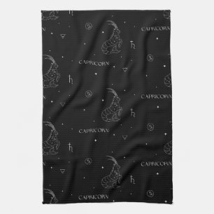 Linge De Cuisine Motif Zodiaque Capricorne en Noir et Blanc