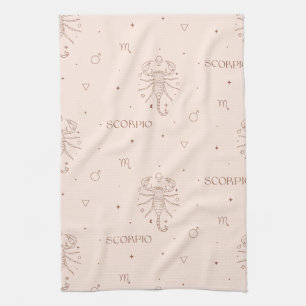 Linge De Cuisine Motif Zodiaque Scorpion en Brun et Bourgogne