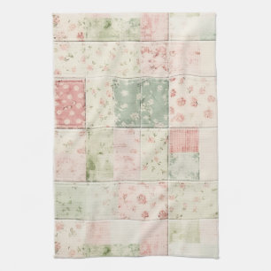Linge De Cuisine Motifs de courtepointe floraux rose menthe de ferm