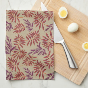Linge De Cuisine Motifs de feuilles rouges et violettes vifs sur fo