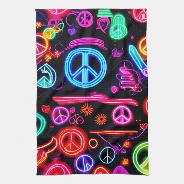 Linge De Cuisine Motifs de symbole de paix néon (Vertical)