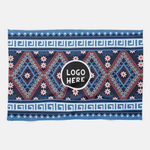Linge De Cuisine Motifs géométriques ethniques abstraits bleus avec