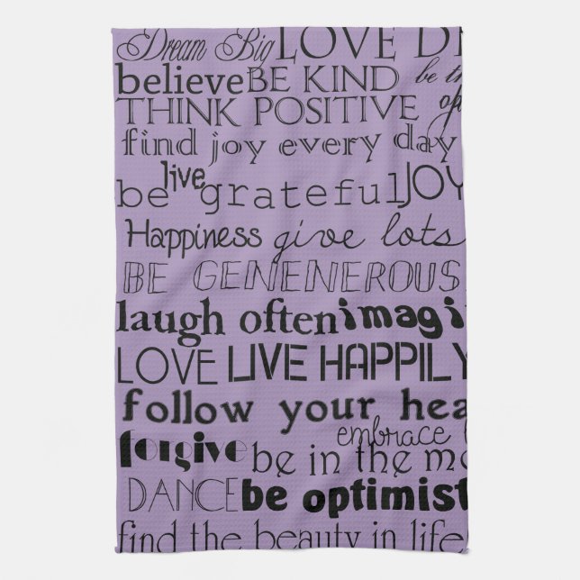 Linge De Cuisine Mots Inspirants Violet Noir (Vertical)