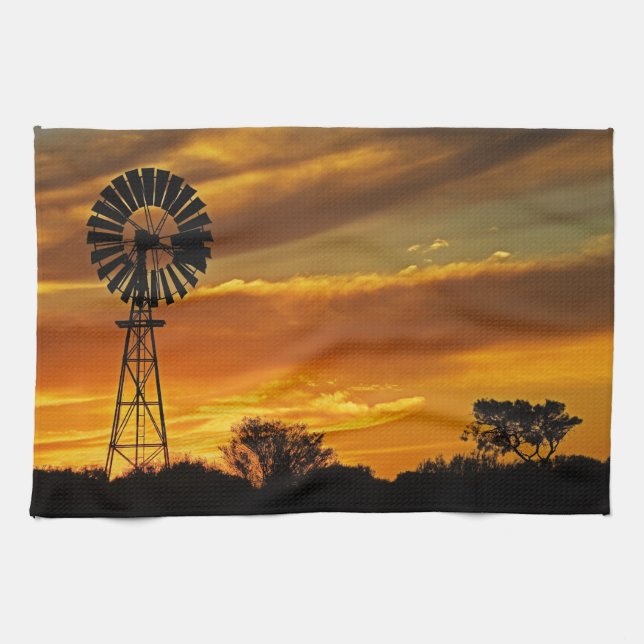Linge De Cuisine Moulin à vent et coucher de soleil, William Creek, (Horizontal)