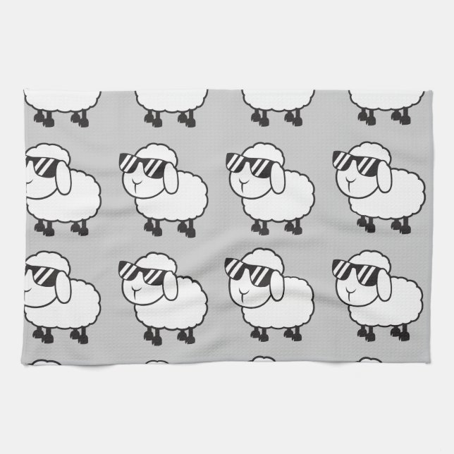 Linge De Cuisine Moutons blancs dans la bande dessinée de lunettes (Horizontal)