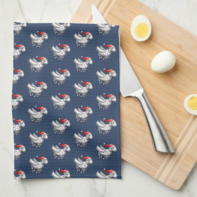 Linge De Cuisine Moutons de Noël (Quart Plié)
