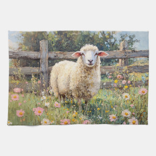 Linge De Cuisine Moutons de printemps avec peinture Fleur sauvage