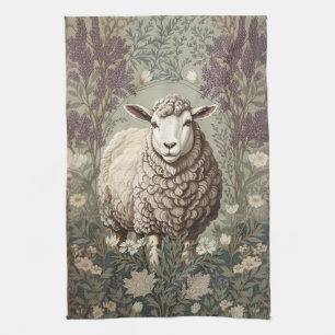 Linge De Cuisine Moutons Élégants Fond de Fleur de Lavande
