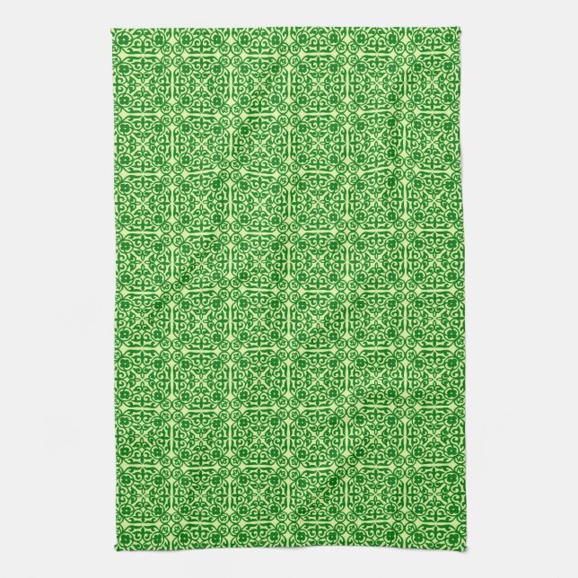 Linge De Cuisine Moyenne Damas motif, vert pin foncé (Vertical)