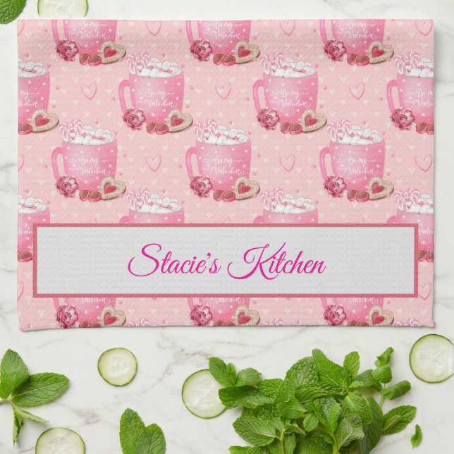 Linge De Cuisine Mug à café rose et blanc de la Saint-Valentin    (Plié)