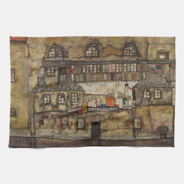 Linge De Cuisine Mur de maison sur la rivière par Egon Schiele (Horizontal)