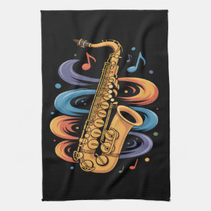 Linge De Cuisine Musique de saxophone colorée Flux Instrument de ja