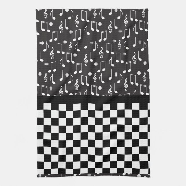 Linge De Cuisine Musique et damier noir et blanc (Vertical)