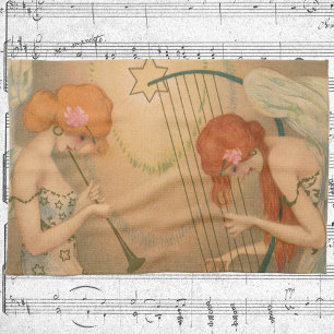 Linge De Cuisine Musique vintage Victorian Angels Musiciens Flute H