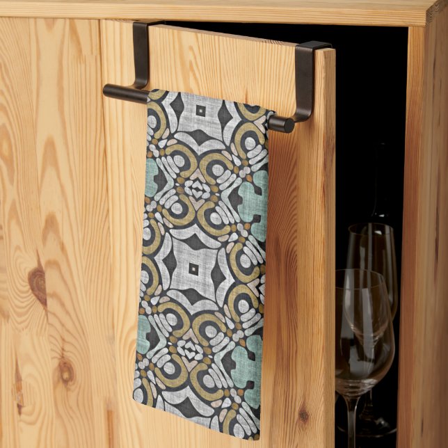 Linge De Cuisine Mustard Brown Turquoise vert gris noir tribu Art (Pliage en tiers)