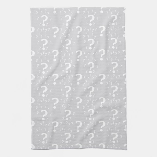 Linge De Cuisine Mystère point de question énigme puzzle gris clair (Vertical)