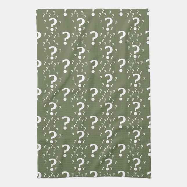 Linge De Cuisine Mystère question marque énigme puzzle vert olive (Vertical)