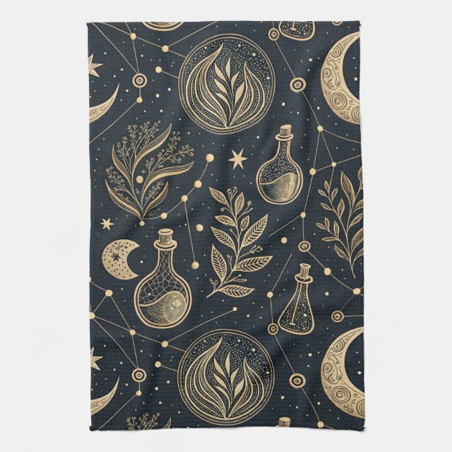 Linge De Cuisine Mystical Celestial Witchcraft - Gold Botanical (Vertical)