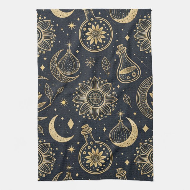 Linge De Cuisine Mystical Celestial Witchcraft - Gold Botanical (2) (Vertical)