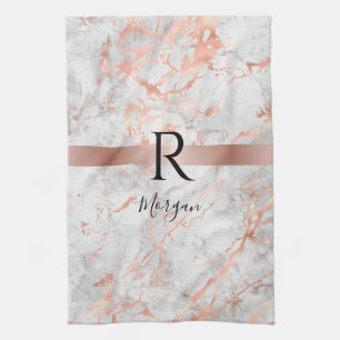 Linge De Cuisine Name/Blk Monogram, White & Rose Gold Marble, Vs 2
