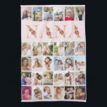 Linge De Cuisine Nana Floral Letters 30 Vertical Photo Collage rose<br><div class="desc">Magnifique cadeau photo pour votre nana. Le design est composé de lettres florales pour "nana", imprimées en or et décorées de fleurs de lys roses. Le modèle photo est configuré pour ajouter 30 de vos photos préférées, toutes affichées au format portrait vertical. Ce collage photo de style grille est installé...</div>