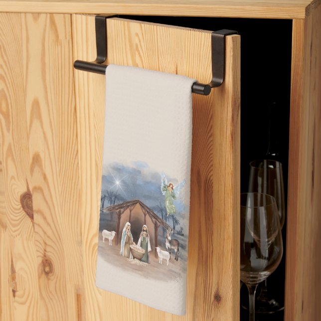 Linge De Cuisine Nativité Noël Aquarelle Jésus (Pliage en tiers)