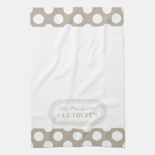 Linge De Cuisine Nature Monogramme Motif Pois blanc