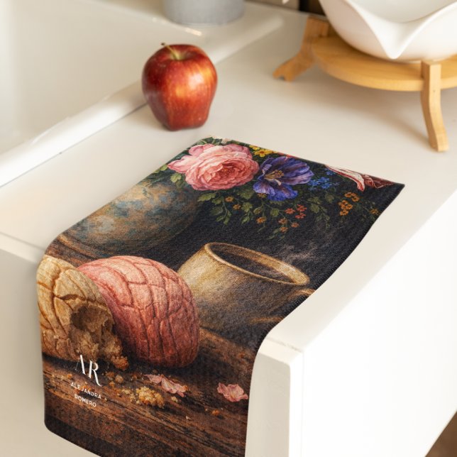 Linge De Cuisine Nature morte à la concha florale | Monogramme (Créateur téléchargé)